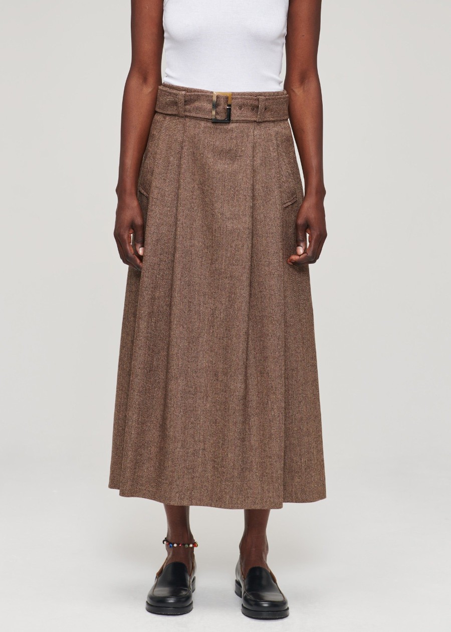 Clearance Wool Herringbone Pleated Skirt Broeken & Rokken