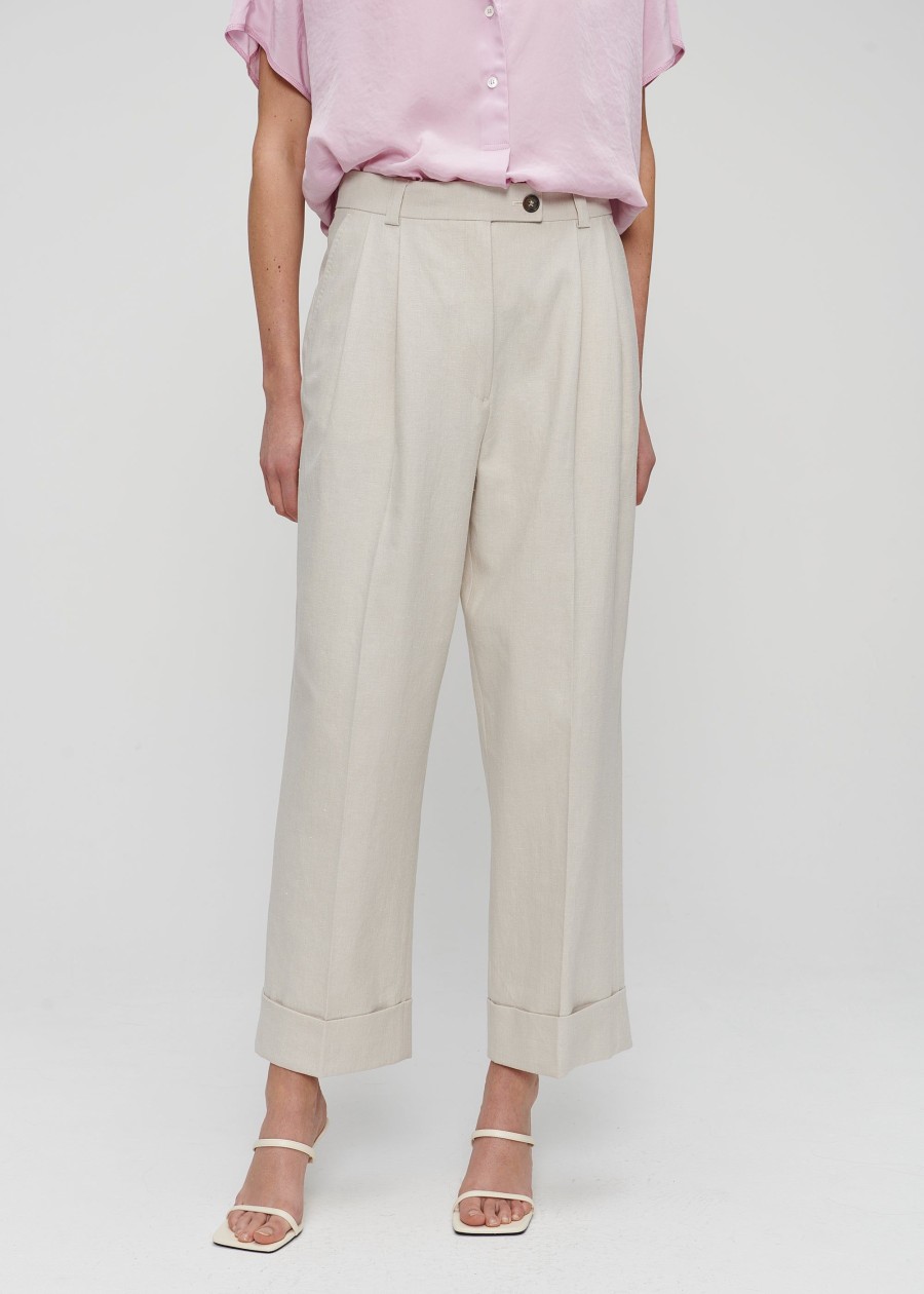 Online Stretch Linen Straight Pants Broeken & Rokken